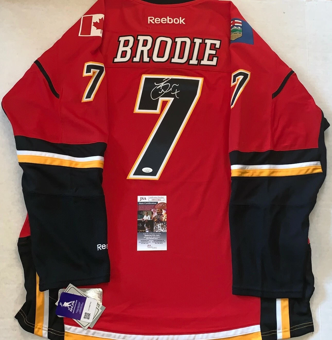T. J. Brodie signed Calgary Flames Reebok Premier jersey autographed TJ JSA