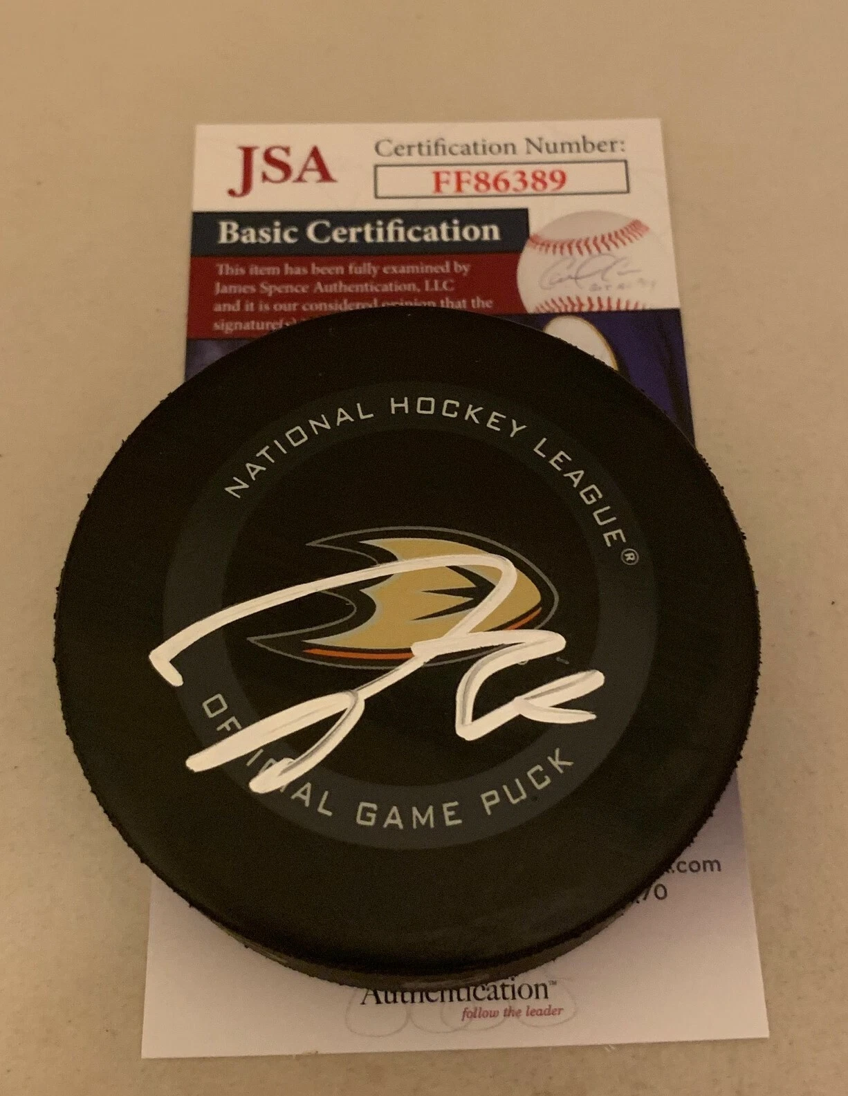 John Gibson signed Anaheim Ducks Official Game Puck autographed JSA