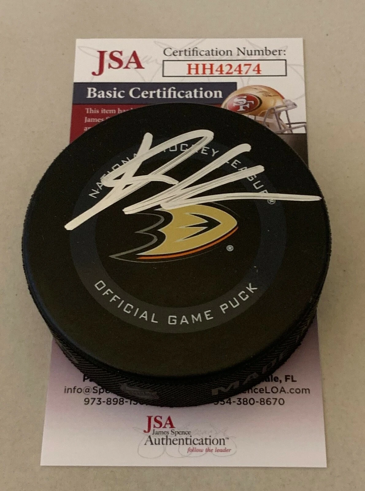 Danton Heinen signed Anaheim Ducks Official Game Puck autographed JSA