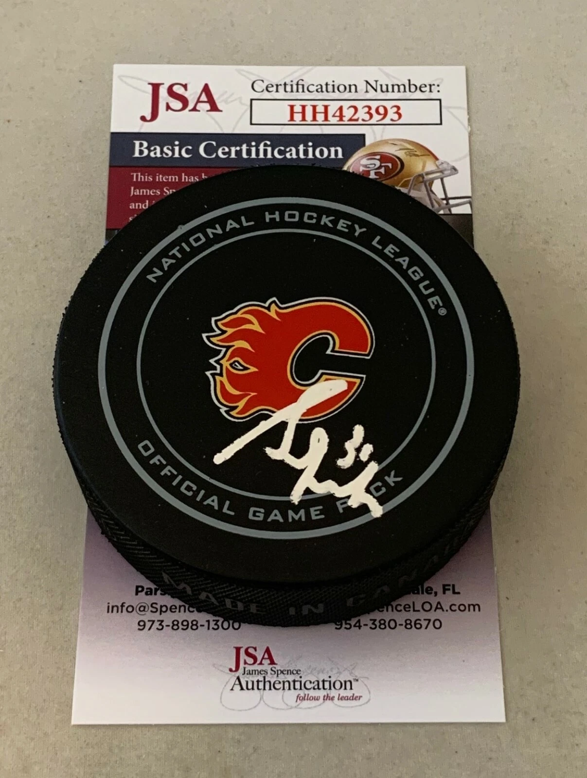 Grant Fuhr signed Calgary Flames Official Game Puck autographed HOF JSA