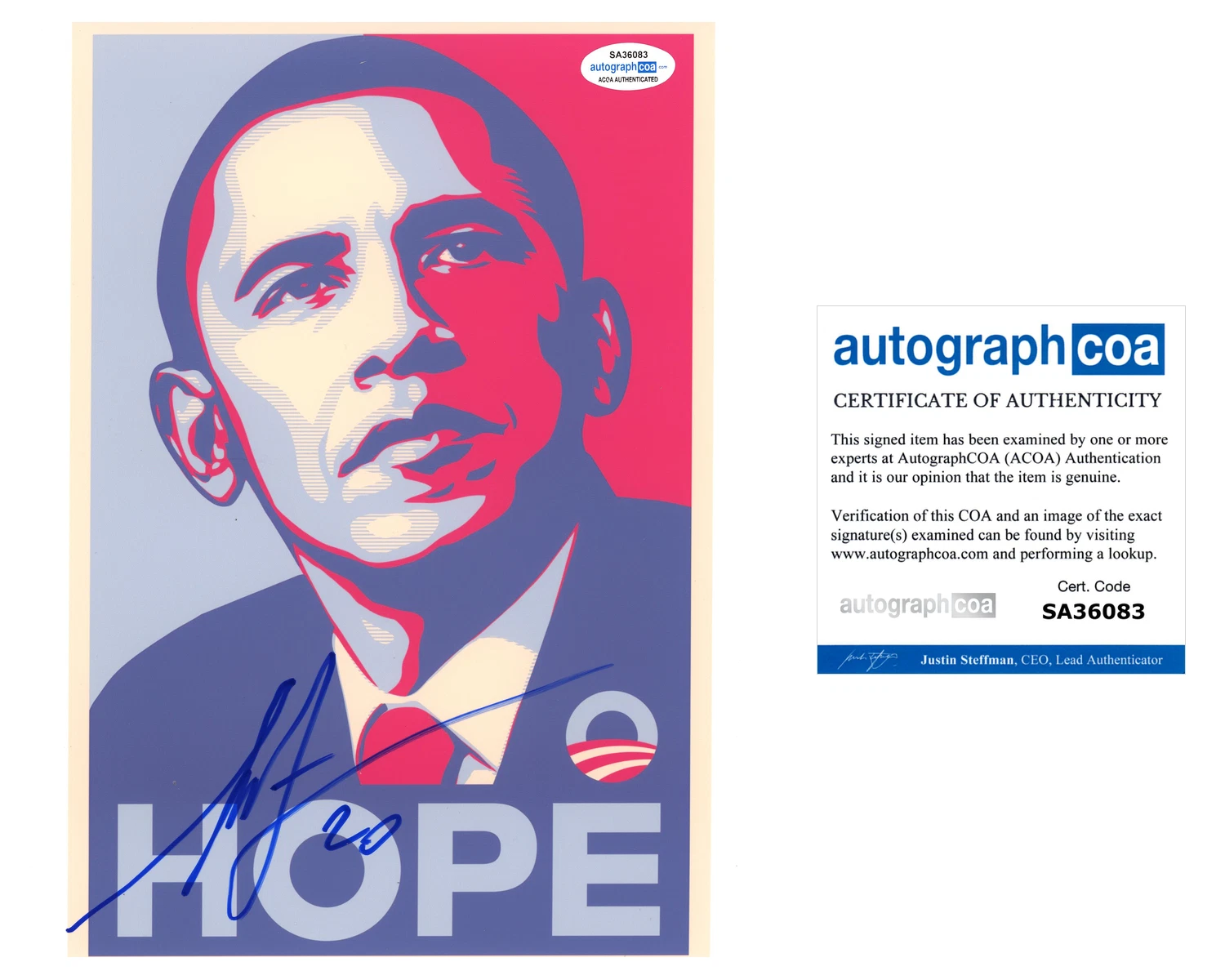 Shepard Fairey Signed Autographed 8x10 Photo Barack Obama HOPE ACOA COA