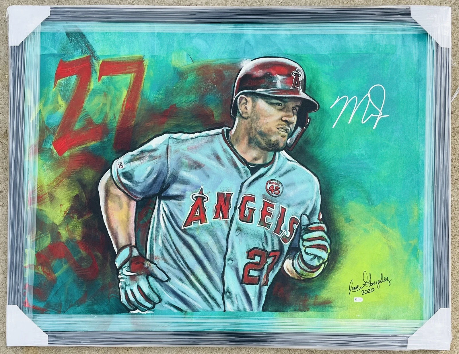 LA Angels #27 MIKE TROUT Signed Autographed ORIGINAL ARTWORK Baseball Painting