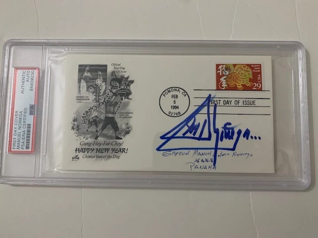 MANUEL NORIEGA SIGNED CHINESE NEW YEAR FIRST DAY COVER      RARE    JSA+PSA SLAB