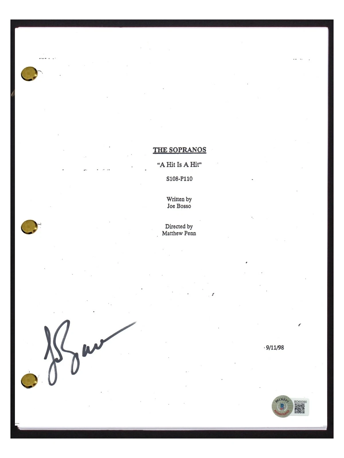 Lorraine Bracco Signed The Sopranos A Hit Is A Hit Episode 110 Script BAS COA