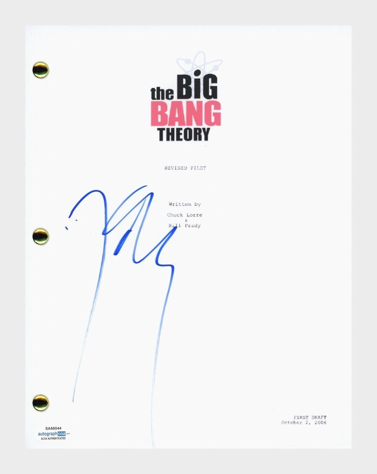 Johnny Galecki Signed Autographed The Big Bang Theory Pilot Script ACOA COA