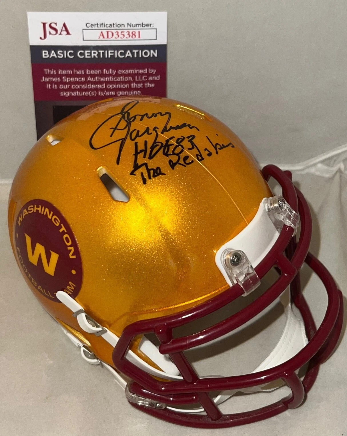 Sonny Jurgensen Washington Redskins signed Flash mini helmet W/ Inscriptions JSA