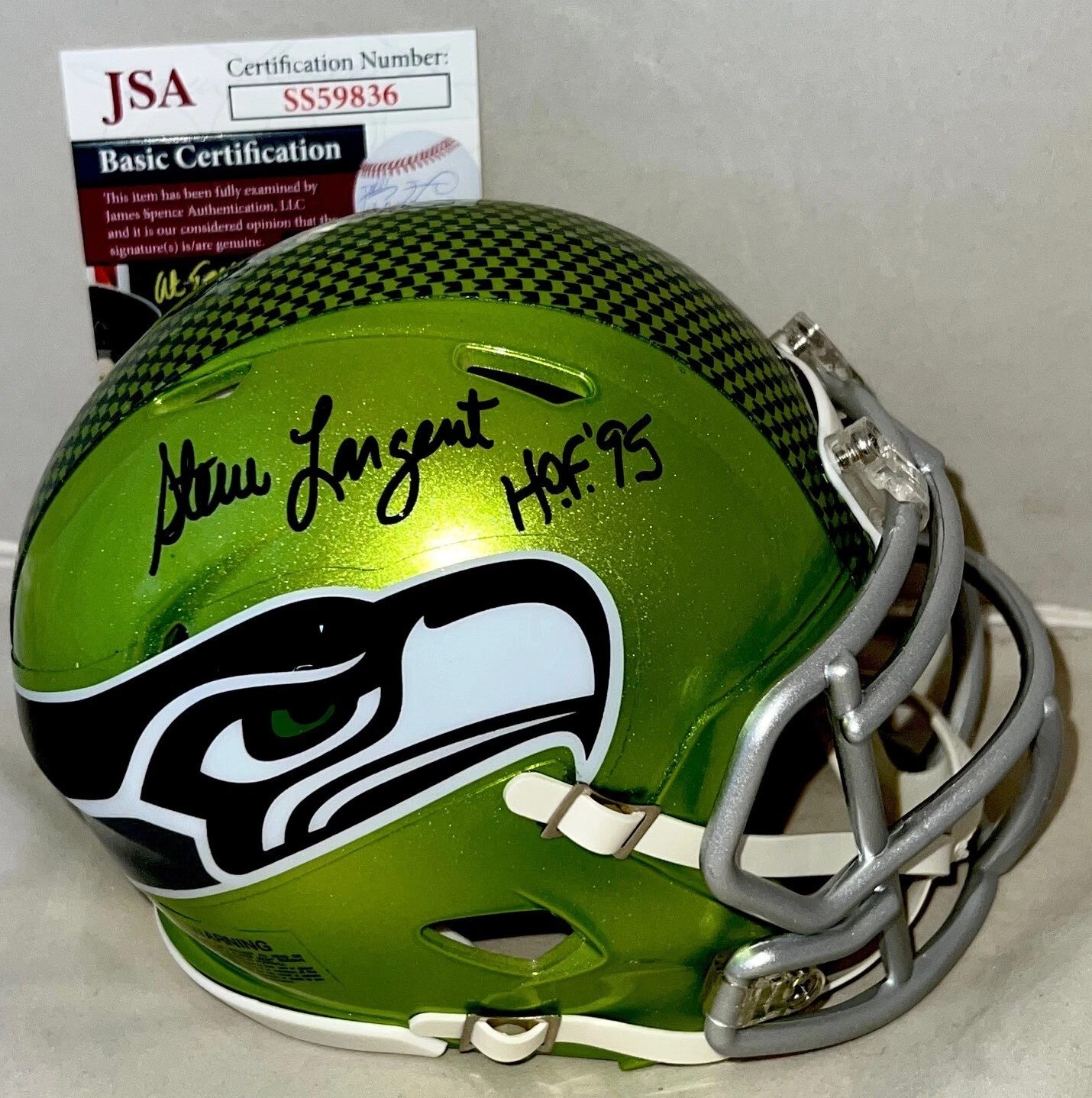 Steve Largent signed Seattle Seahawks Flash mini helmet autographed W/ HOF 2 JSA