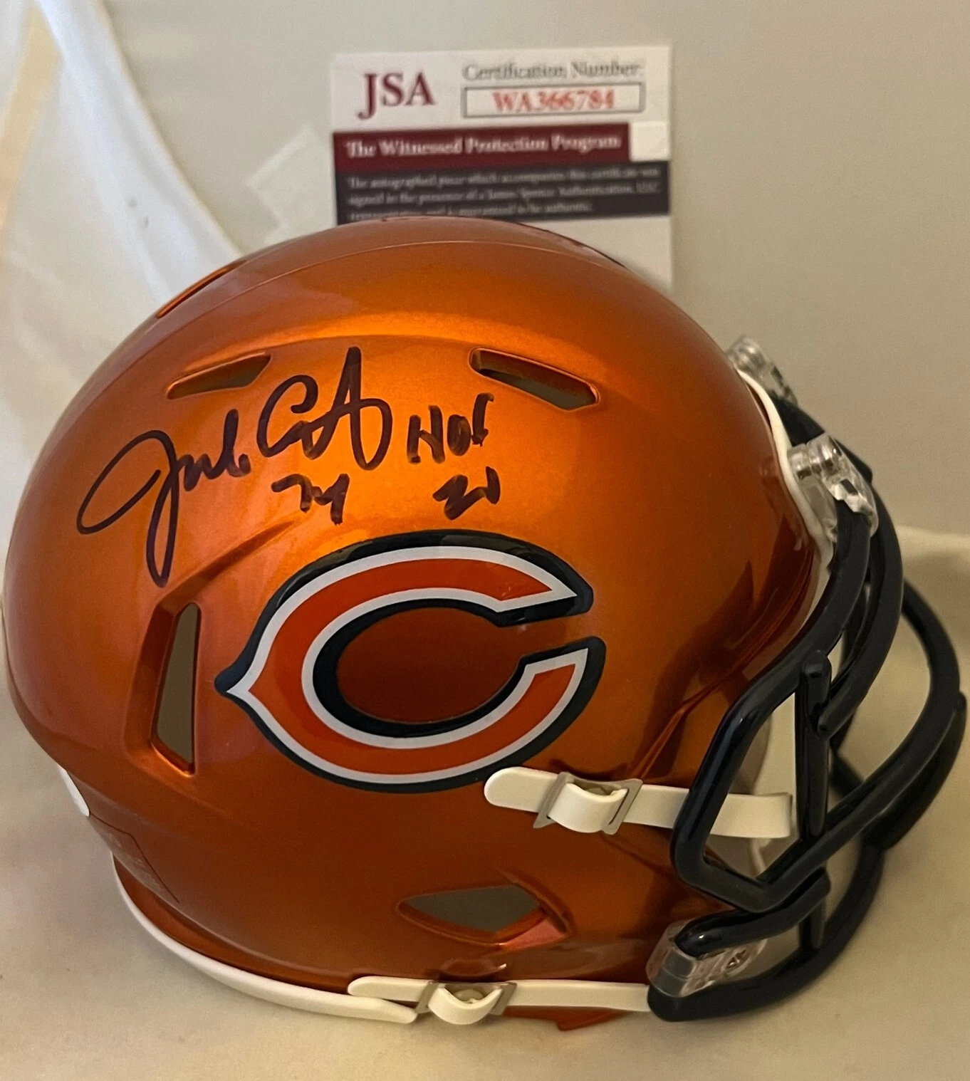 Jim Jimbo Covert signed Chicago Bears Flash mini helmet W/ HOF Ins JSA Witnessed
