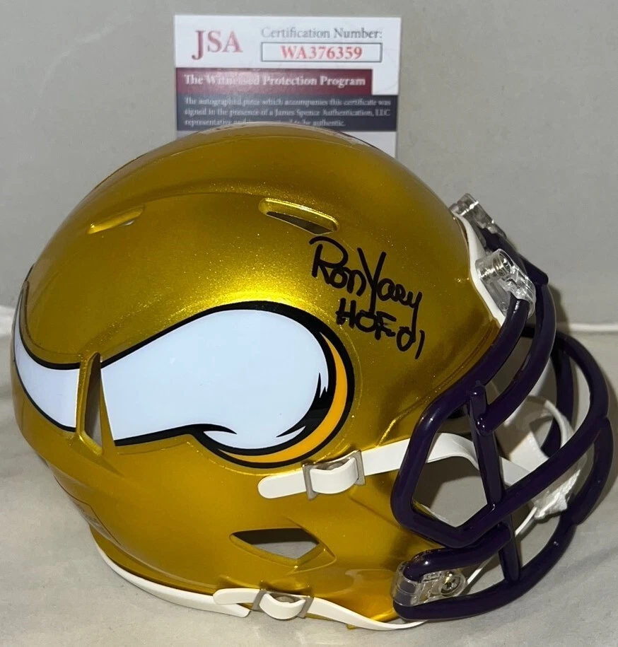 Ron Yary signed Minnesota Vikings Flash mini helmet W/ HOF Inscrip JSA Witnessed