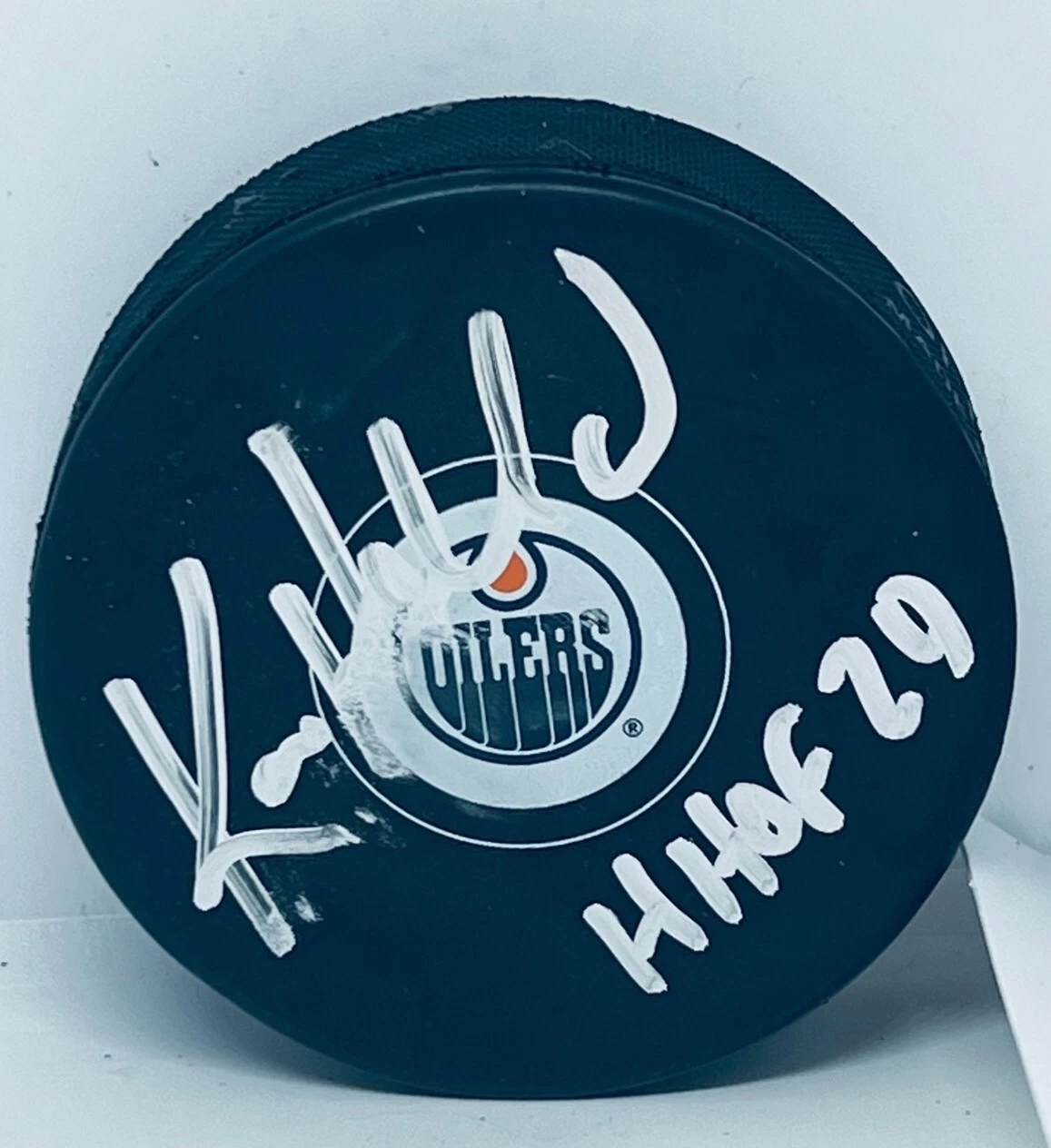 Ken Holland signed Edmonton Oilers Puck autographed W/ HOF Inscription
