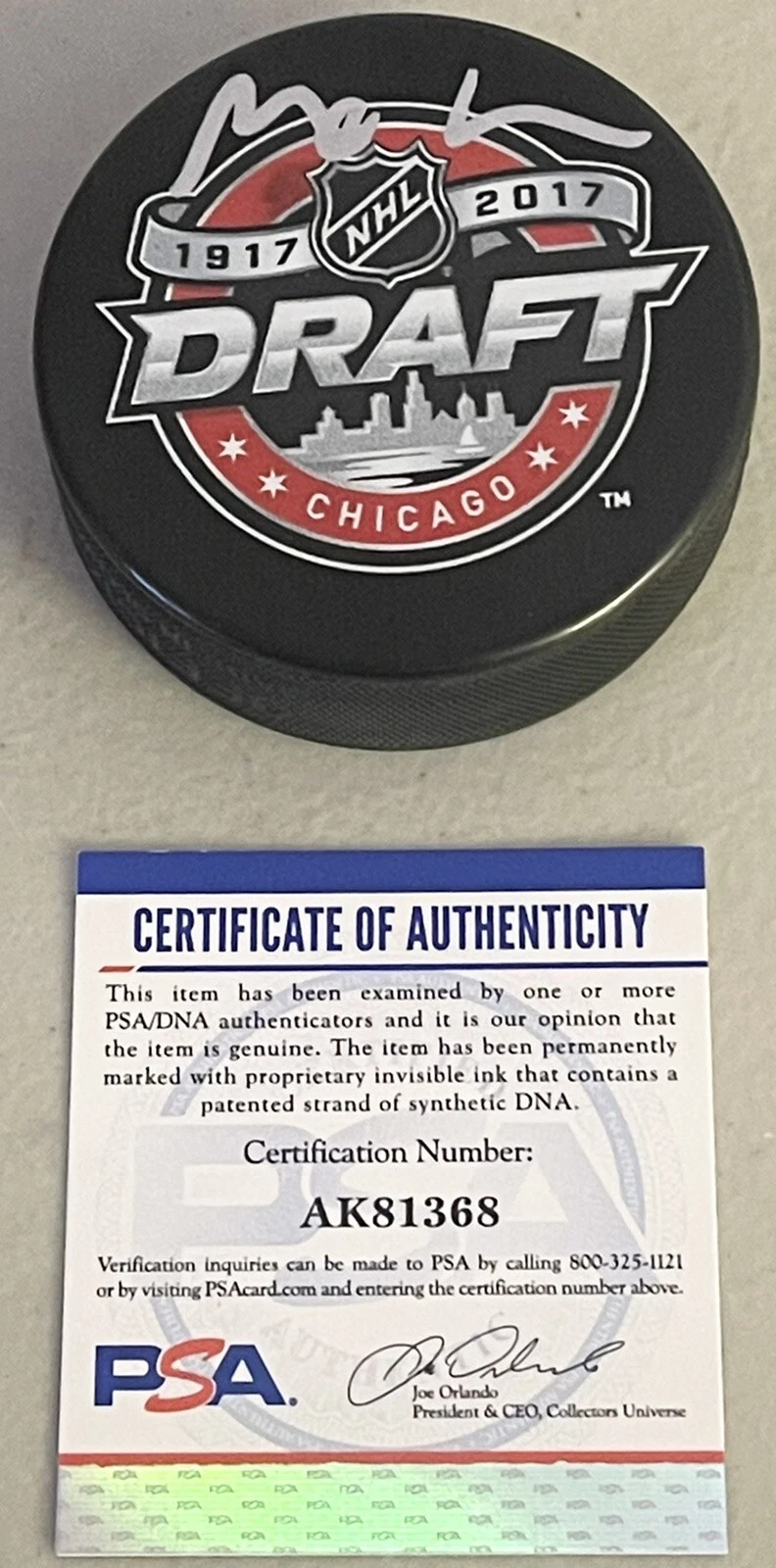 Miro Heiskanen Signed Autographed 2017 NHL Draft Logo Puck Dallas Stars PSA/DNA