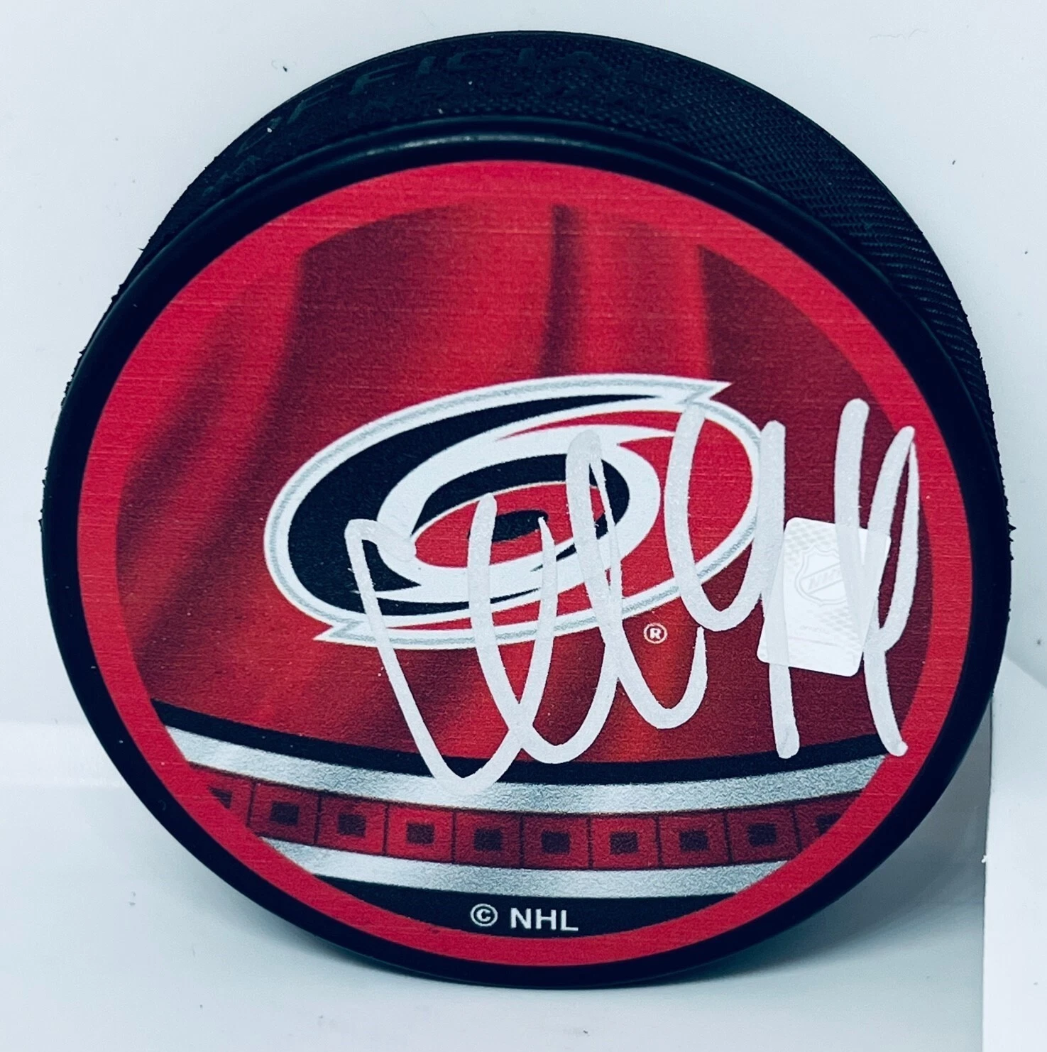 Calvin de Haan signed Carolina Hurricanes Reverse Retro Puck autographed Canes