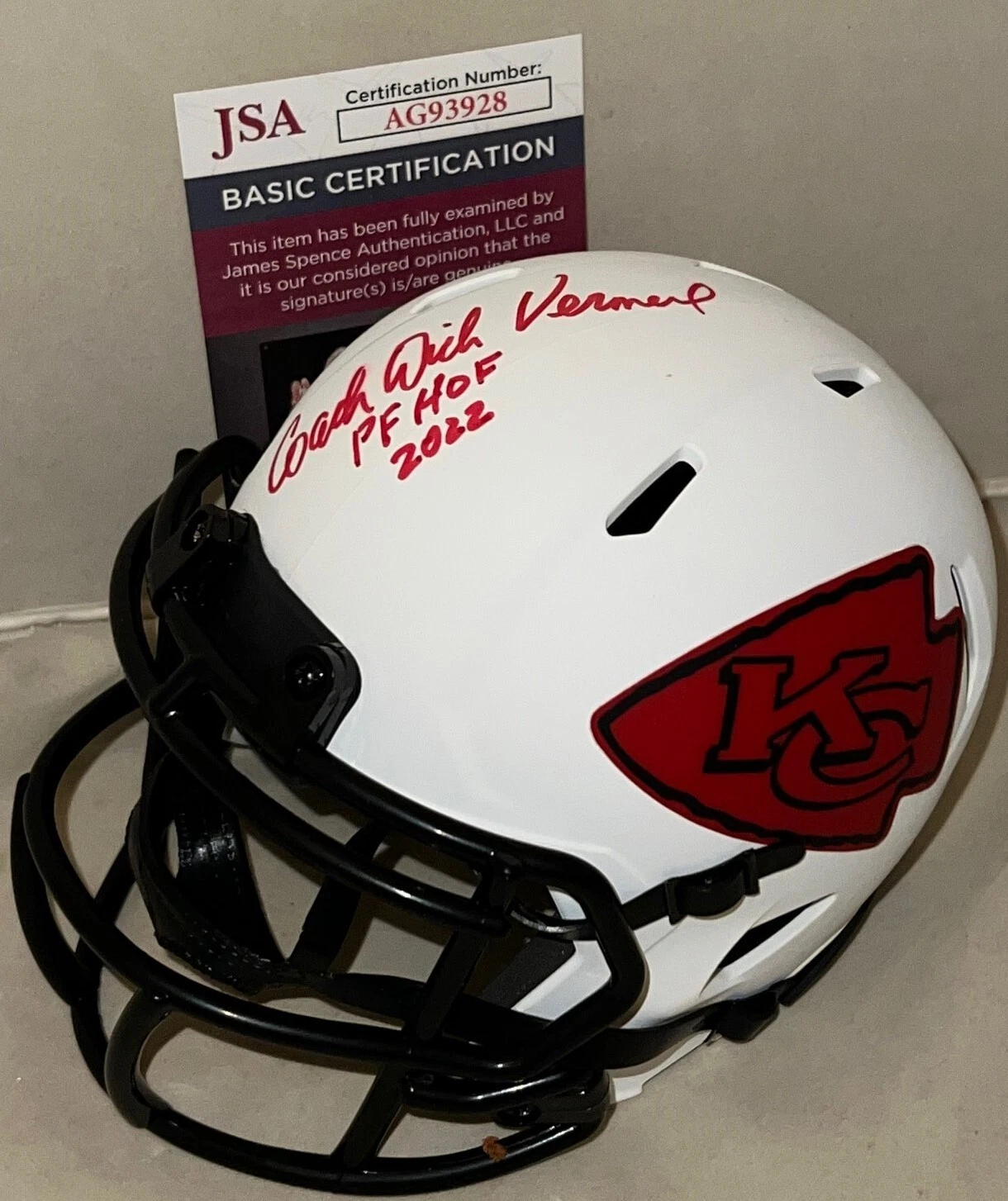 Dick Vermeil signed Kansas City Chiefs Lunar Eclipse mini helmet W/ HOF Insc JSA