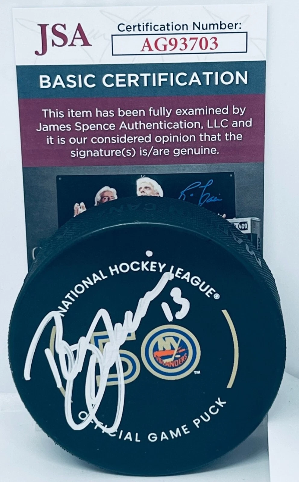 Bill Guerin signed New York Islanders 50th Official Game Puck autographed JSA