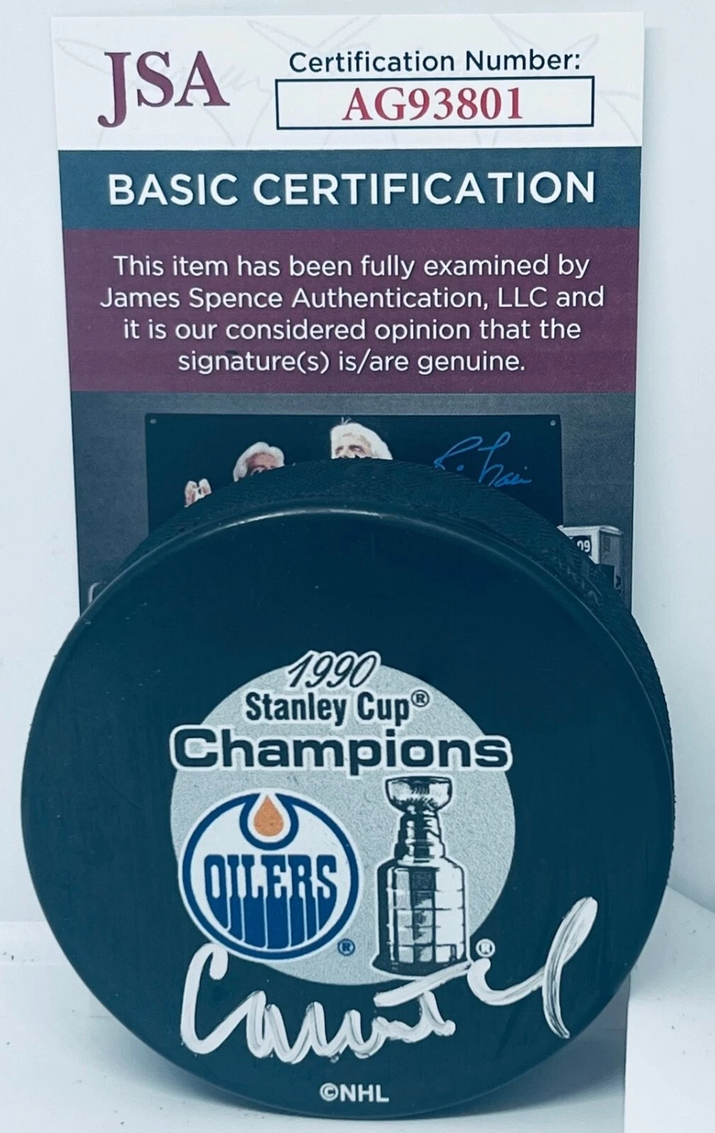 Craig MacTavish Edmonton Oilers signed 1990 Stanley Cup Champs Puck JSA