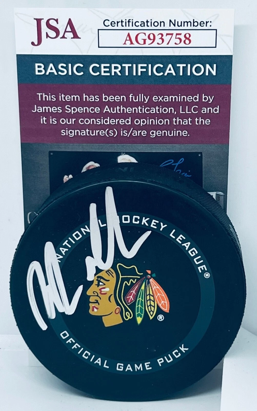 Nolan Allan signed Chicago Blackhawks Official Game Puck autographed JSA