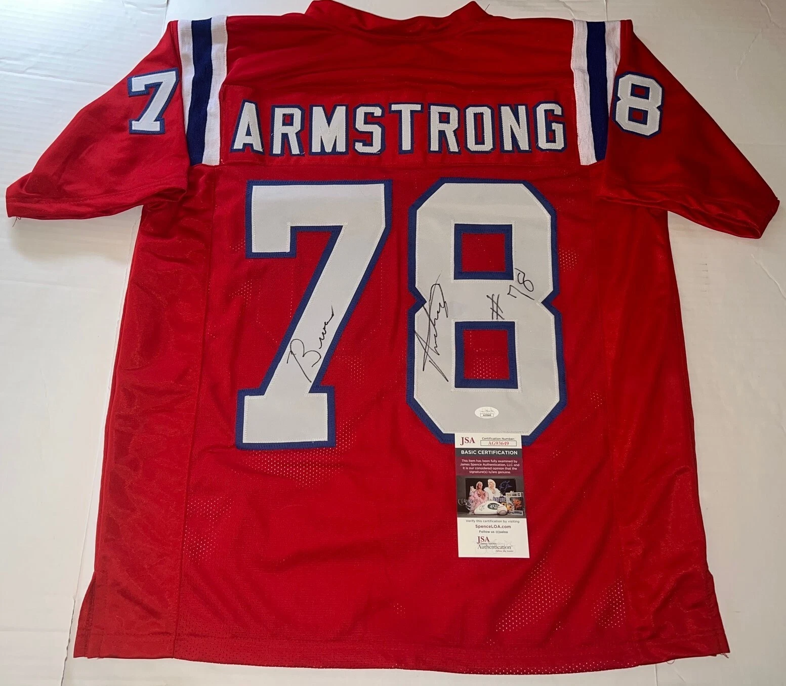 Bruce Armstrong New England Patriots signed Custom jersey autographed JSA
