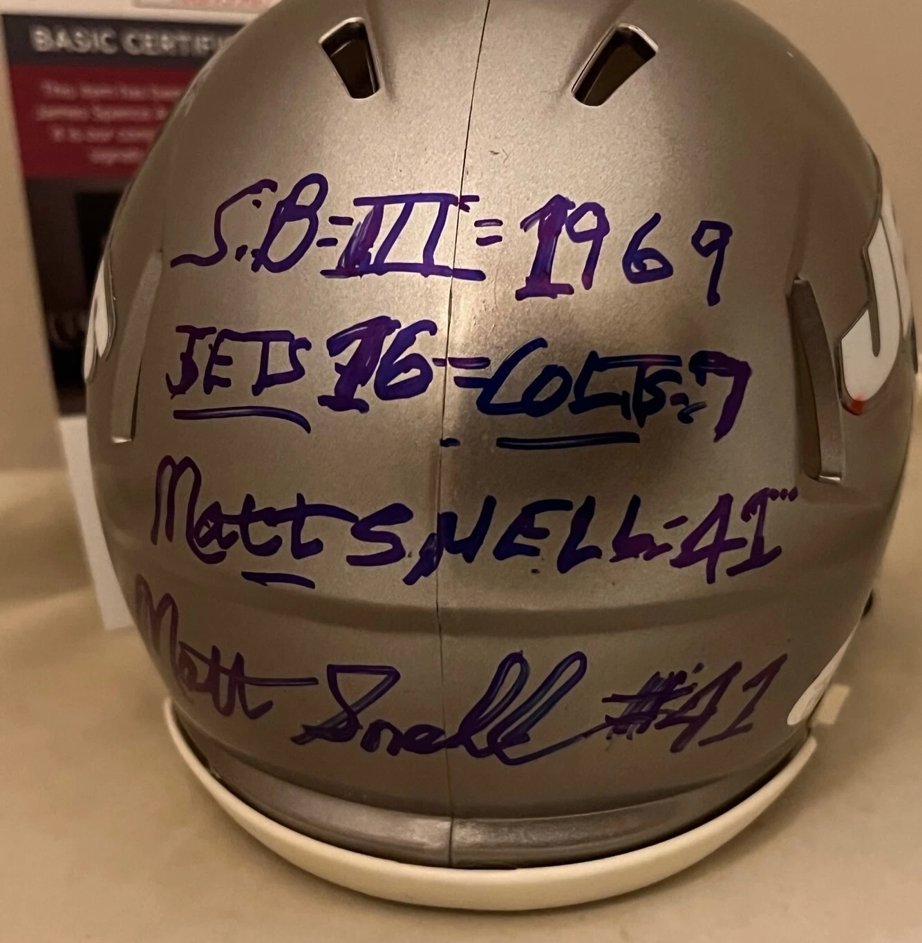 Matt Snell signed New York Jets Flash mini helmet autographed W Inscriptions JSA