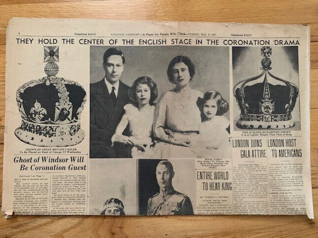 KING GEORGE VI VINTAGE 1937 SYRACUSE NEWSPAPER FROM CORONATION     AWESOME+RARE