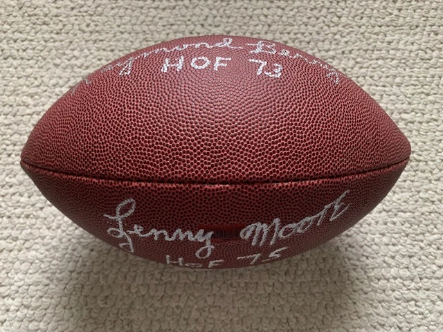 RAYMOND BERRY+LENNY MOORE HAND SIGNED FULL SIZE FOOTBALL+COA    BALTIMORE COLTS