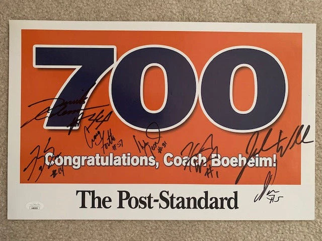 JIM BOEHEIM 700 WIN POSTER SIGNED BY PEARL, COLEMAN, HAKIM, EDELIN, WALLACE  JSA