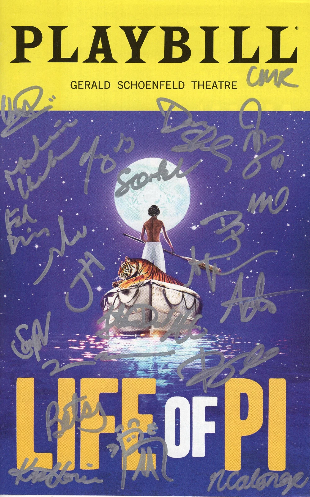 LIFE OF PI HAND SIGNED NEW YORK CITY PLAYBILL+COA           SIGNED BY CAST