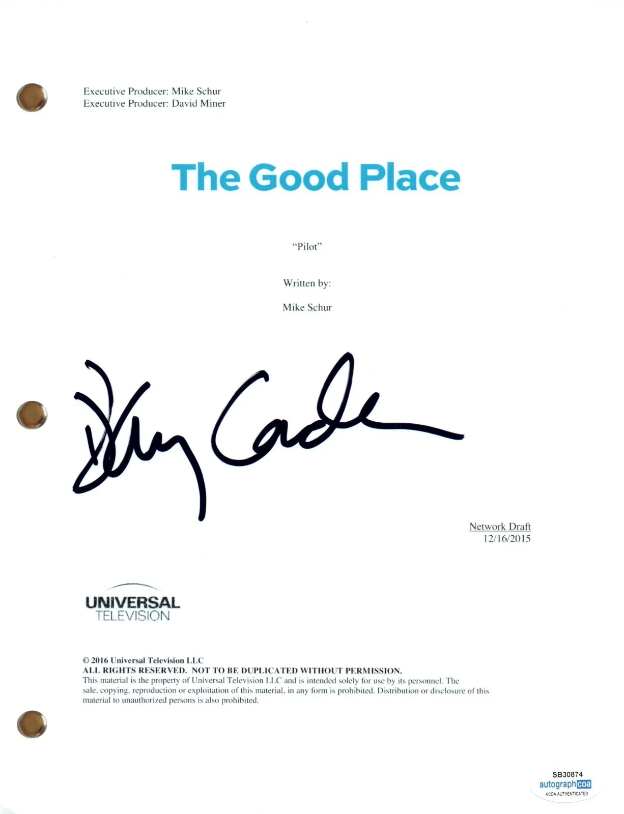 D'Arcy Carden Signed Autograph The Good Place Pilot Script Screenplay ACOA COA