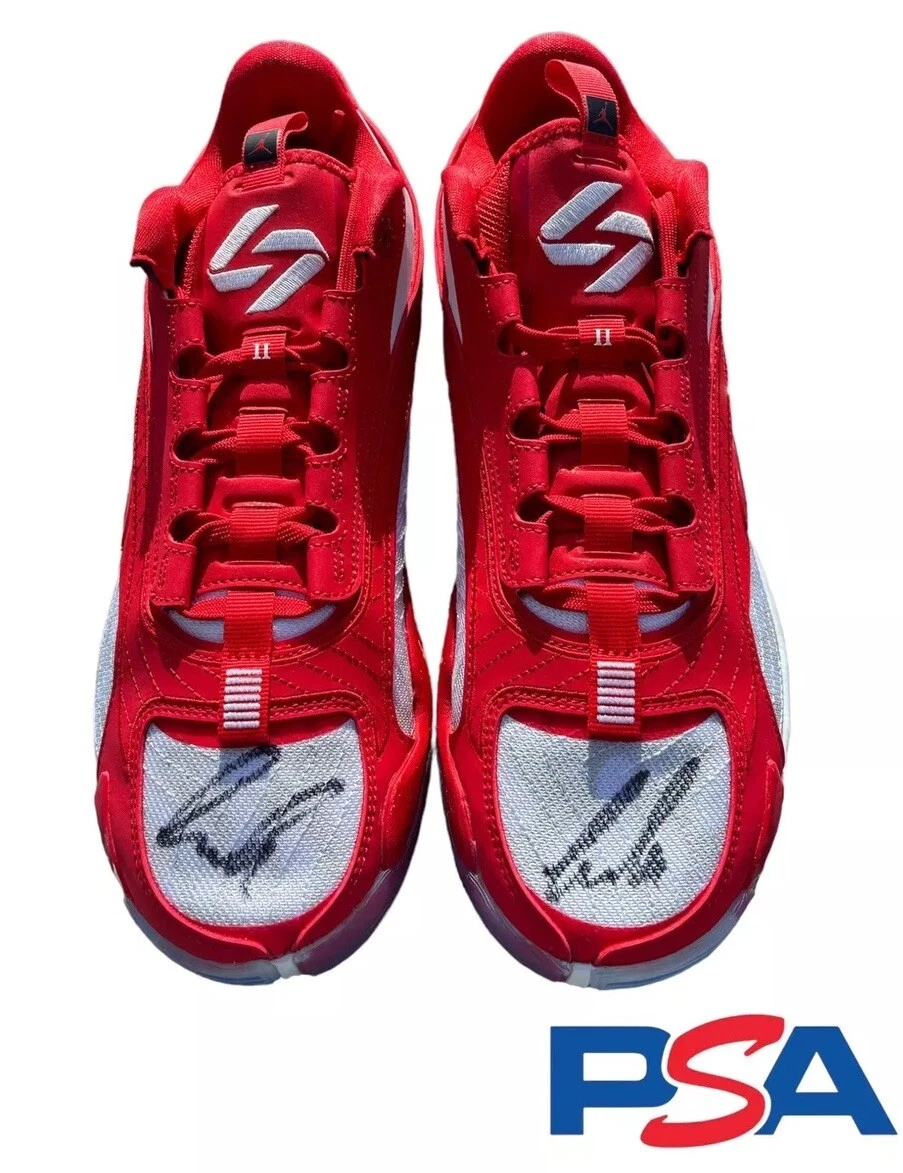 Luka Doncic Signed Autographed Red Jordan Luka 2 Shoes PSA AUTO LA LAKERS #77