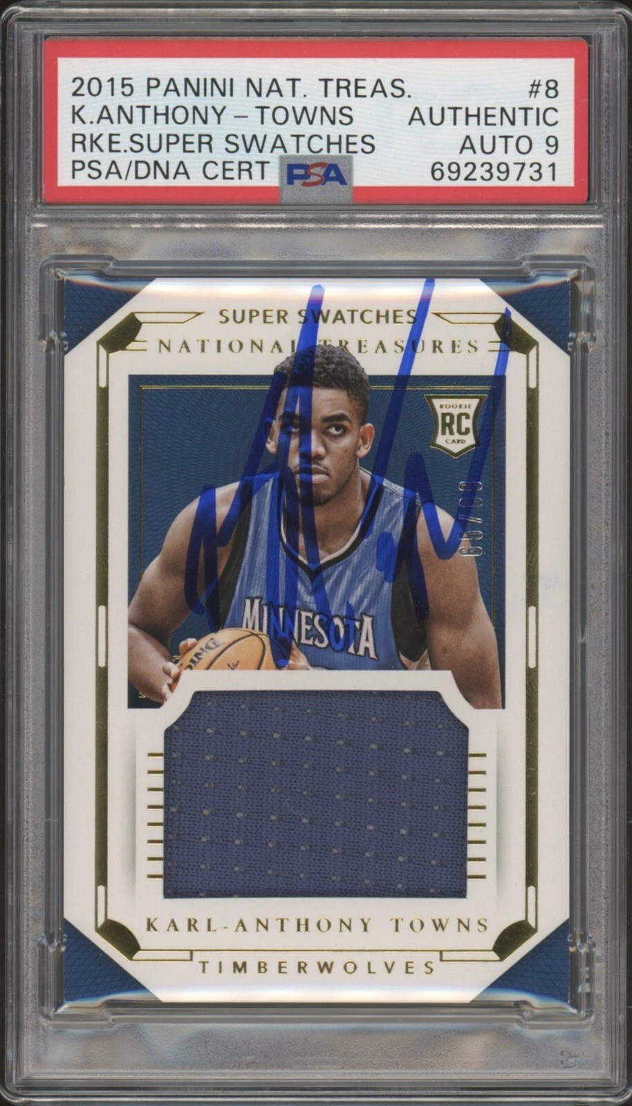2015 National Treasures Karl Anthony-Towns Rookie Super RPA /99 Psa MINT 9 AUTO
