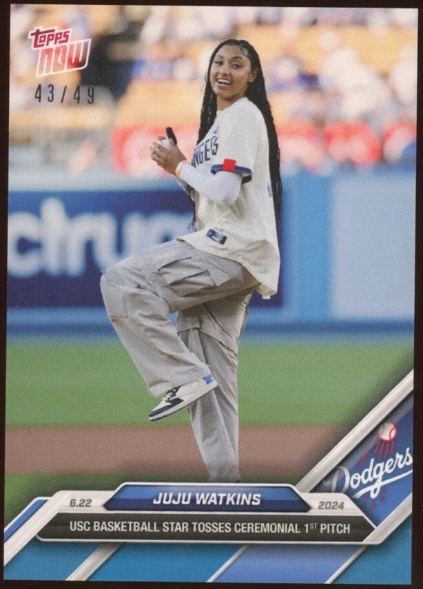2024 Topps Now #332 JuJu Watkins 1st Pitch Blue Card /49 LA Dodgers USC TROJANS