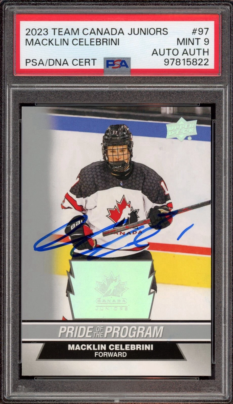 2023 UD Team Canada Juniors #97 Macklin Celebrini Rookie Card Auto Psa MINT 9 RC