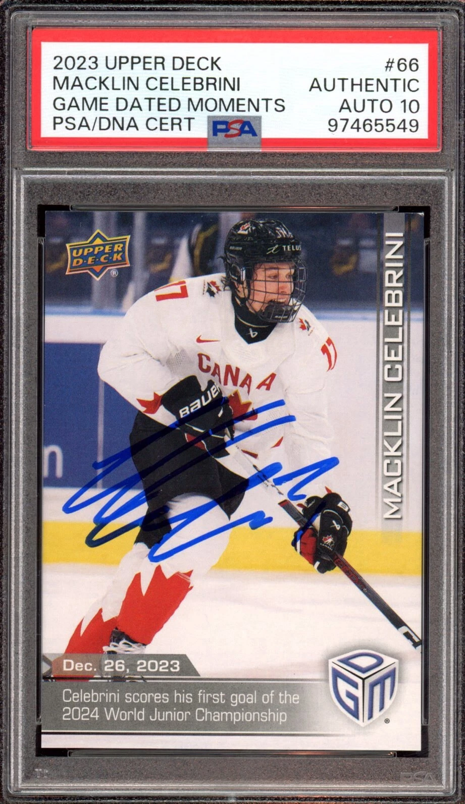 2023 Upper Deck #66 Macklin Celebrini Game Dates Moments Rookie Psa GEM 10 AUTO