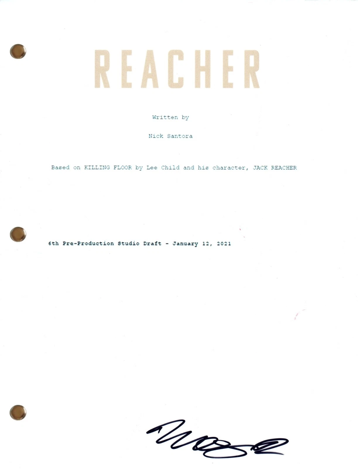 Maxwell Jenkins REACHER Signed Autographed Pilot Episode Script Screenplay COA