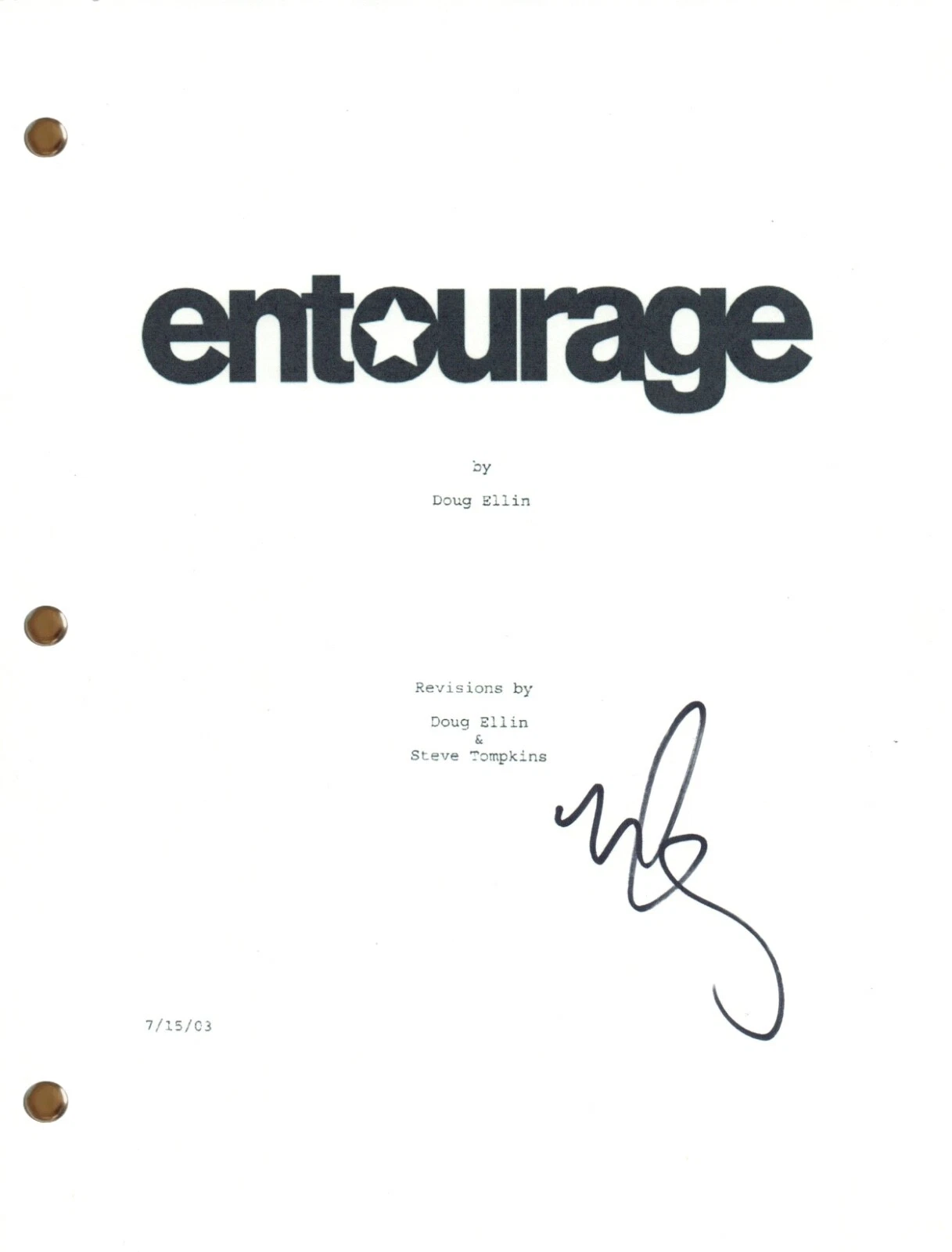Mark Wahlberg ENTOURAGE Signed Autographed Pilot Episode Script Screenplay COA