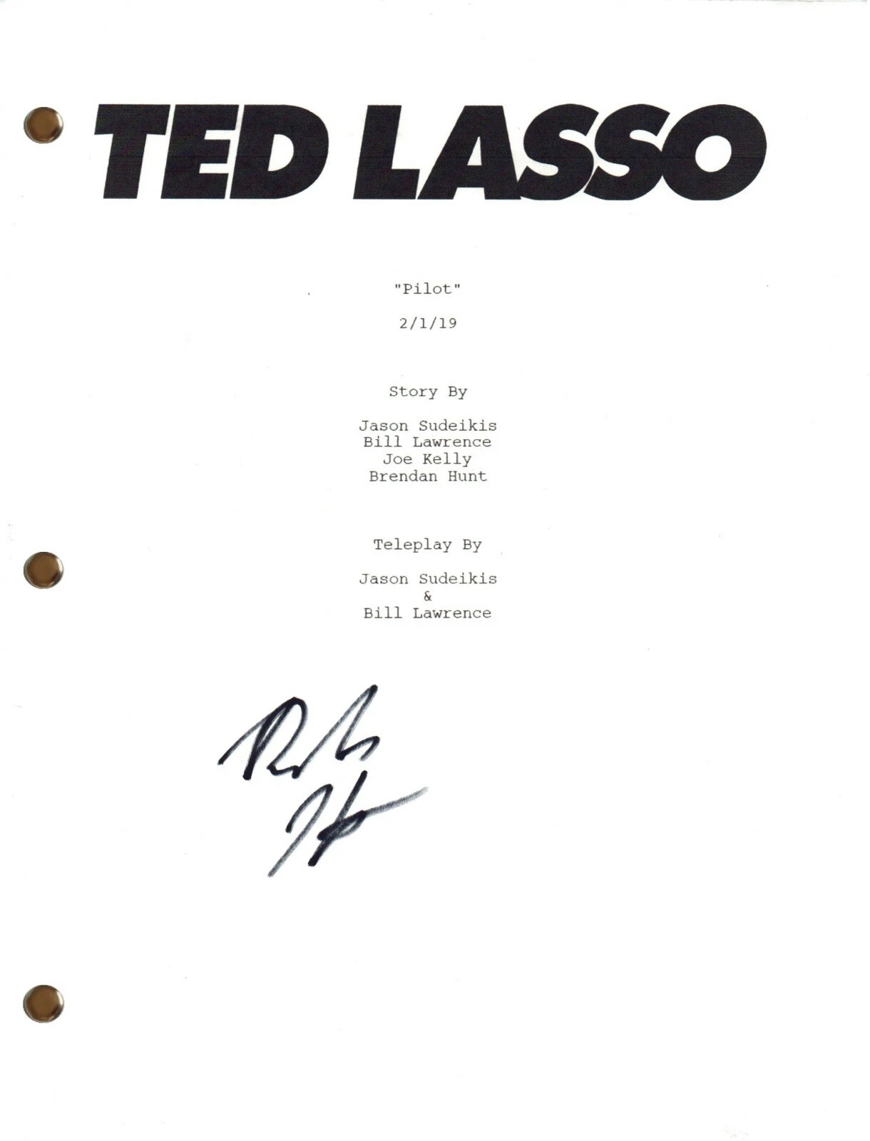 Brendan Hunt Ted Lasso Signed Autograph Pilot Episode Script Screenplay COA