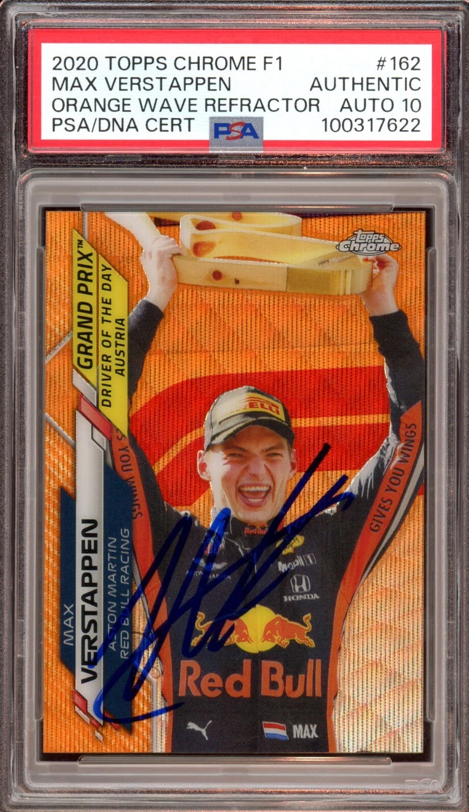 2020 Topps Chrome F1 #165 Max Verstappen Orange Wave Rookie /25 Psa GEM 10 AUTO