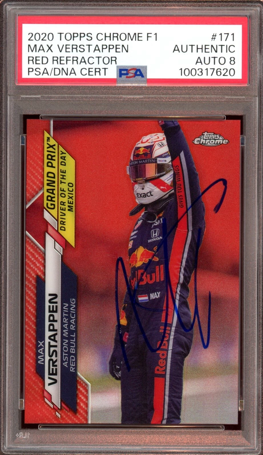 2020 Topps Chrome F1 #171 Max Verstappen Red Refractor Rookie Card /5 Psa AUTO 8