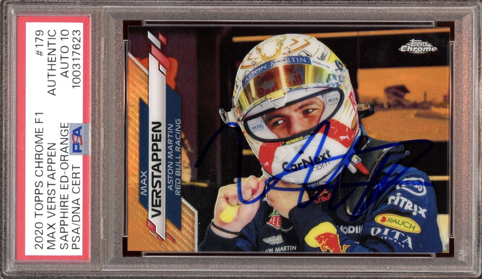 2020 Topps Chrome F1 #165 Max Verstappen Orange Sapphire Rookie /25 Psa AUTO 10