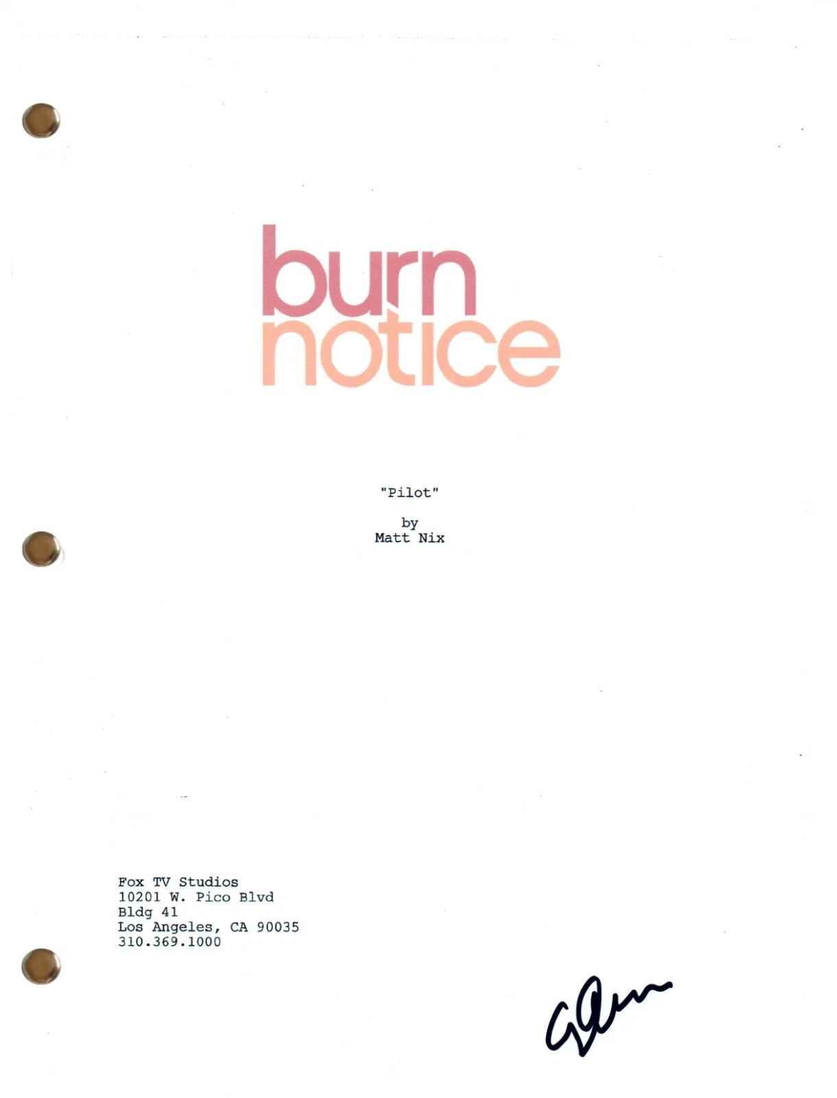 Gabrielle Anwar BURN NOTICE Signed Autograph Pilot Script Full Screenplay COA