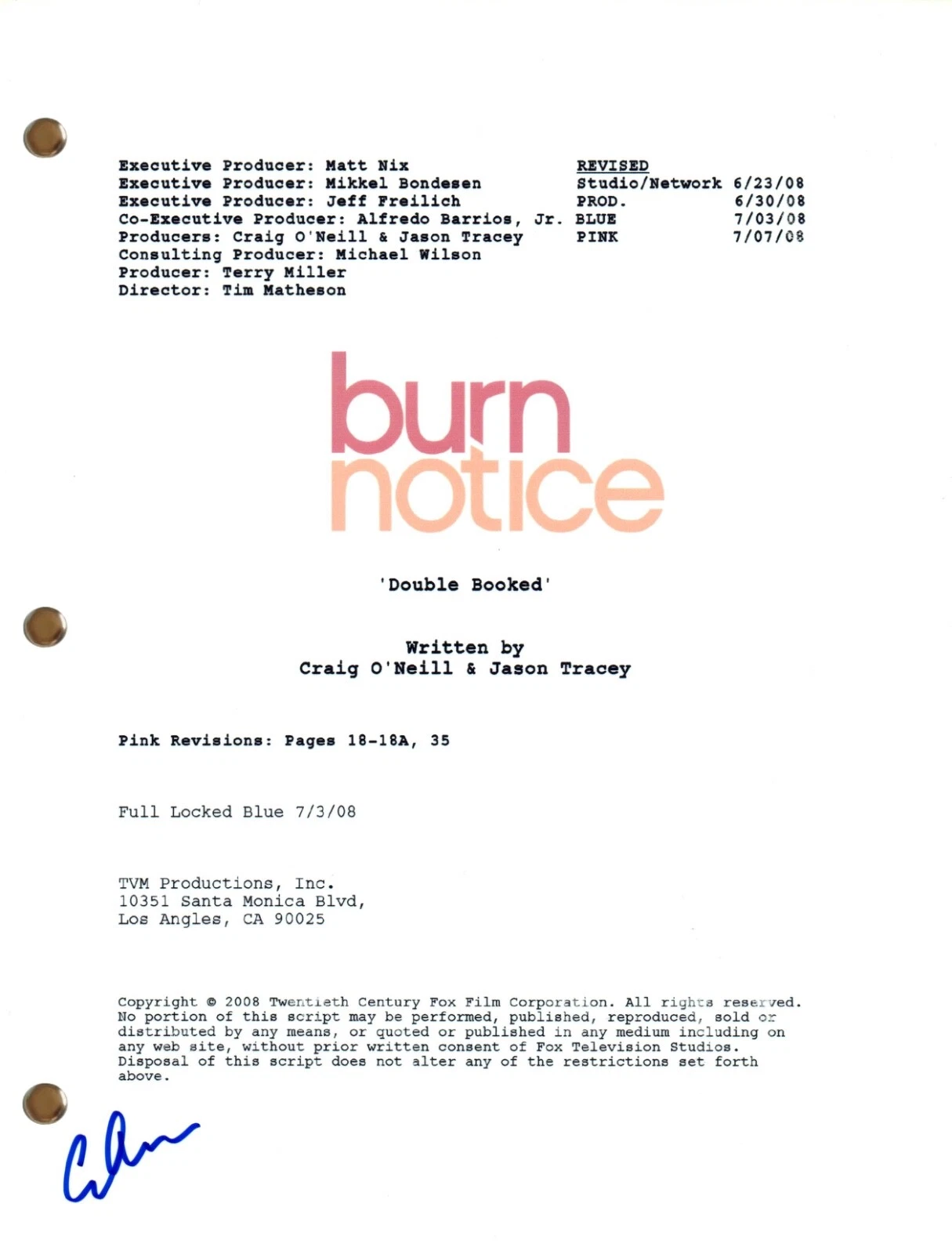 Gabrielle Anwar BURN NOTICE Signed Autograph Episode Script Full Screenplay COA