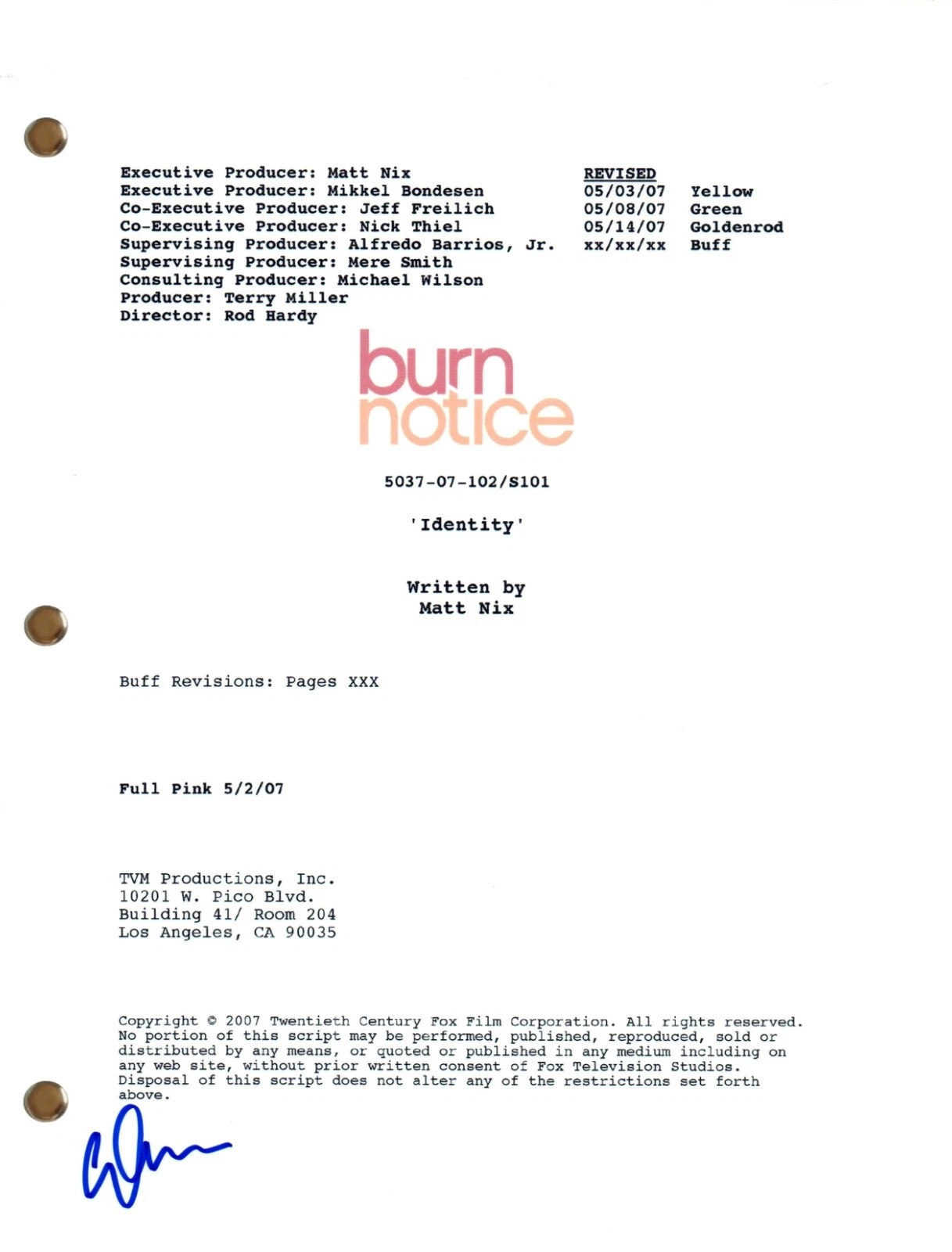Gabrielle Anwar BURN NOTICE Signed Autograph Episode Script Full Screenplay COA