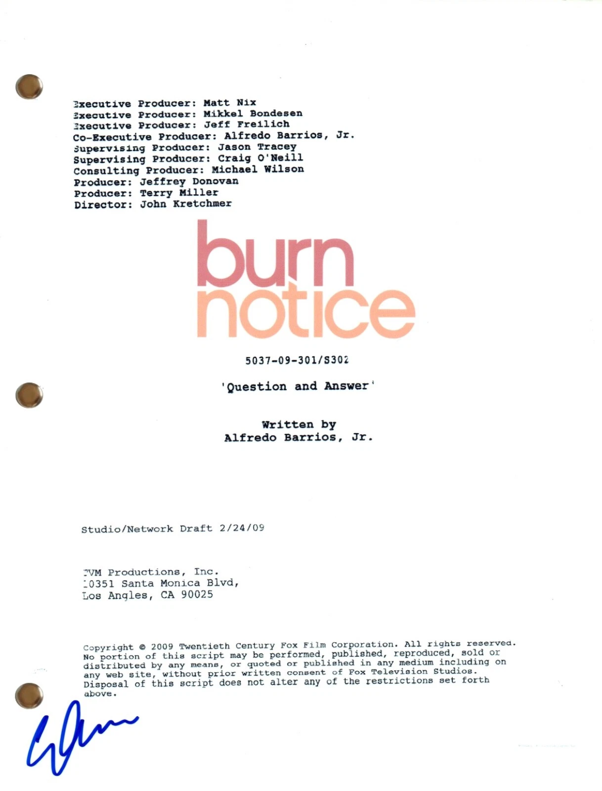 Gabrielle Anwar BURN NOTICE Signed Autograph Episode Script Full Screenplay COA