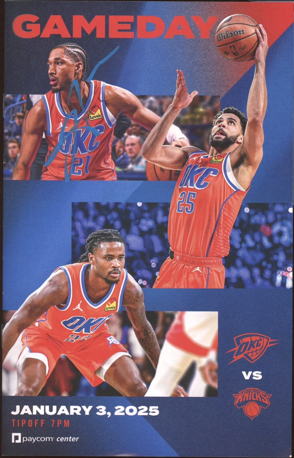 AARON WIGGINS SIGNED OKLAHOMA CITY THUNDER 1/3/2025 PROGRAM 19 POINTS 4 THREES COLLECTIBLE MEMORABILIA