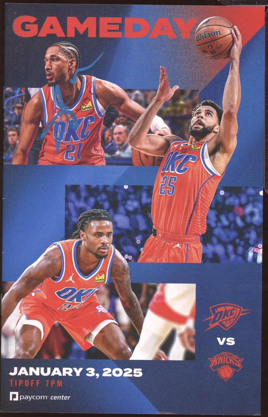 Aaron Wiggins Signed Oklahoma City Thunder 1/3/2025 Program 19 Points 4 Threes