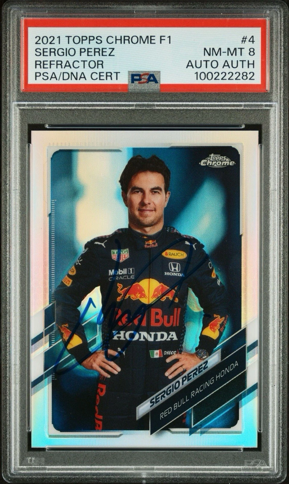 2021 Topps Chrome F1 Sergio Checo Perez Refractor Auto PSA 8 1st Red Bull Card