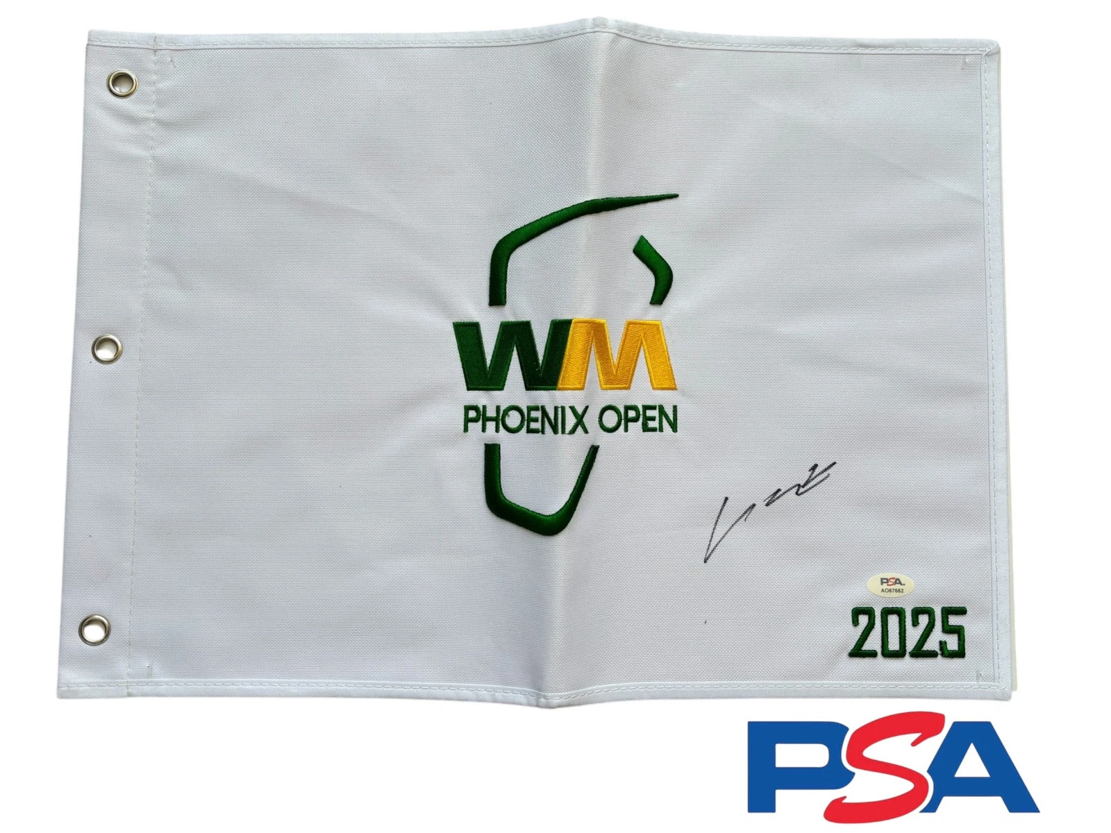 Si Woo Kim Signed Autographed 2025 Waste Management WM Phoenix Open Pin Flag PSA