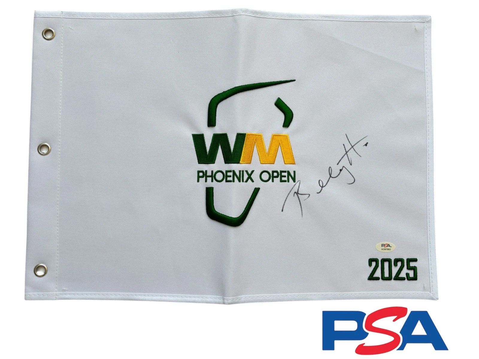 BILLY HORSCHEL SIGNED AUTO 2025 WASTE MANAGEMENT WM PHOENIX OPEN PIN FLAG PSA COLLECTIBLE MEMORABILIA