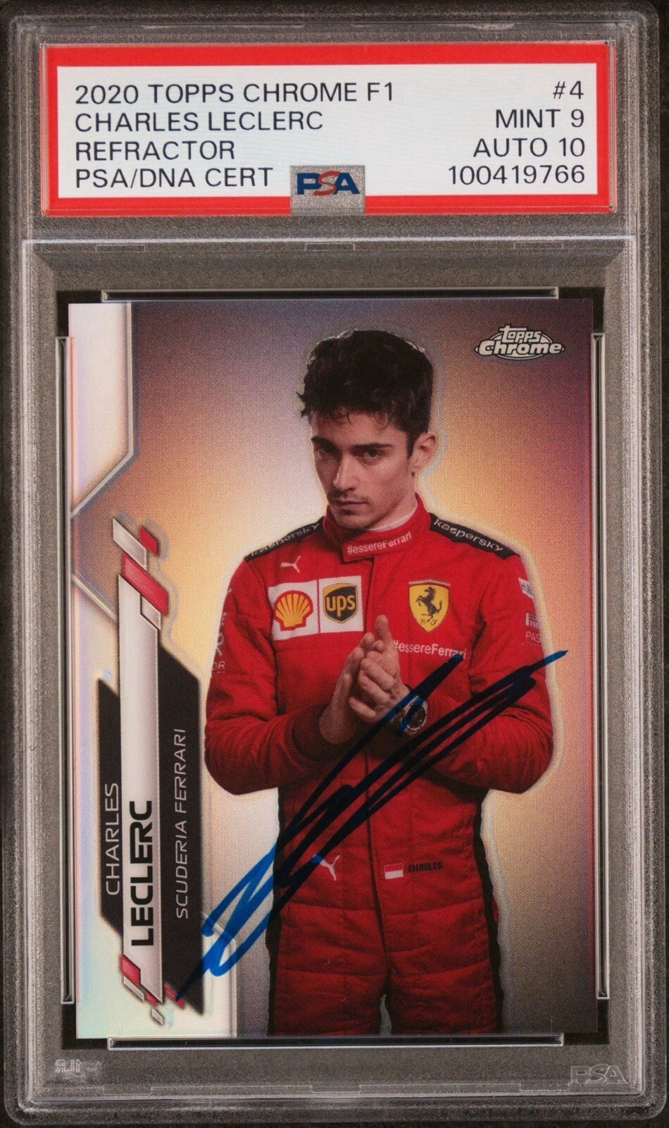 2020 Topps Chrome F1 #4 Charles Leclerc Refractor Rookie Auto Psa MINT 9/GEM 10
