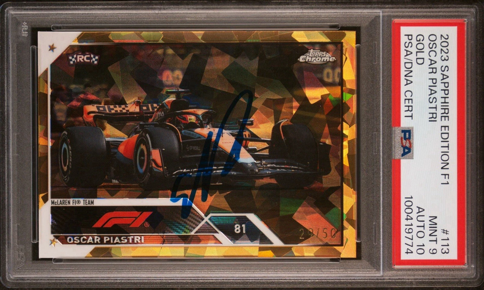 2023 Topps Chrome F1 #113 Oscar Piastri Gold Rookie Auto /50 Psa MINT 9/10 RC