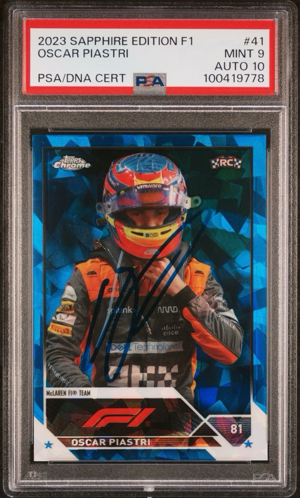 2023 Topps Chrome F1 #41 Oscar Piastri Sapphire Rookie Auto Psa MINT 9/GEM 10 RC